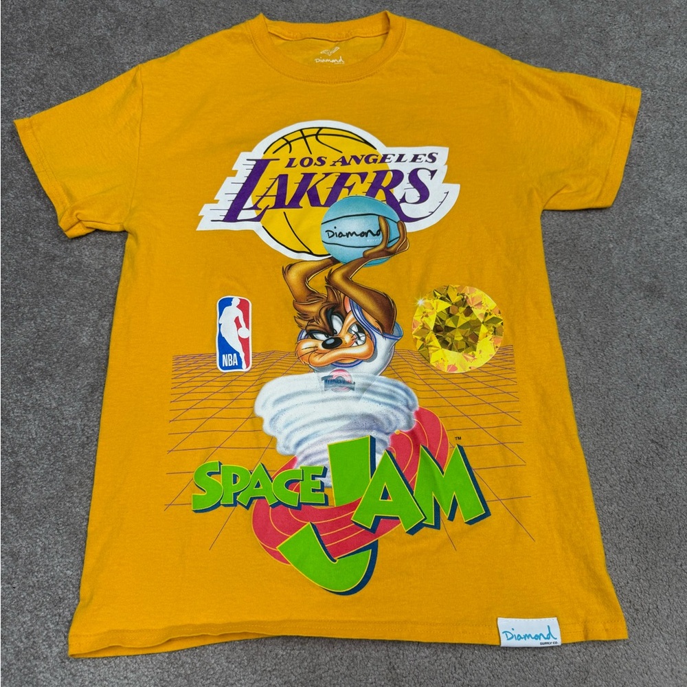 Diamond Supply LA Lakers Space Jam T-shirt Yellow Taz Mens Small